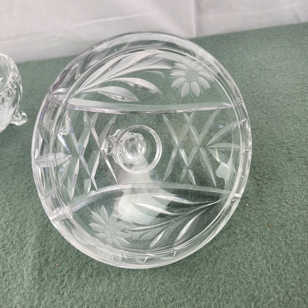 Vintage Oval Footed Crystal Clear  Floral cut 7